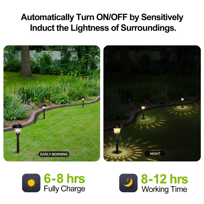 Balhvit Glass Solar Lights Outdoor, 8 Pack Super Bright Solar Pathway Lights, Up to 12 Hrs Long Last Auto On/Off Garden Lights Solar Powered Waterproof, Stainless Steel LED Landscape (Warm White, 8 PACK) - Image 5